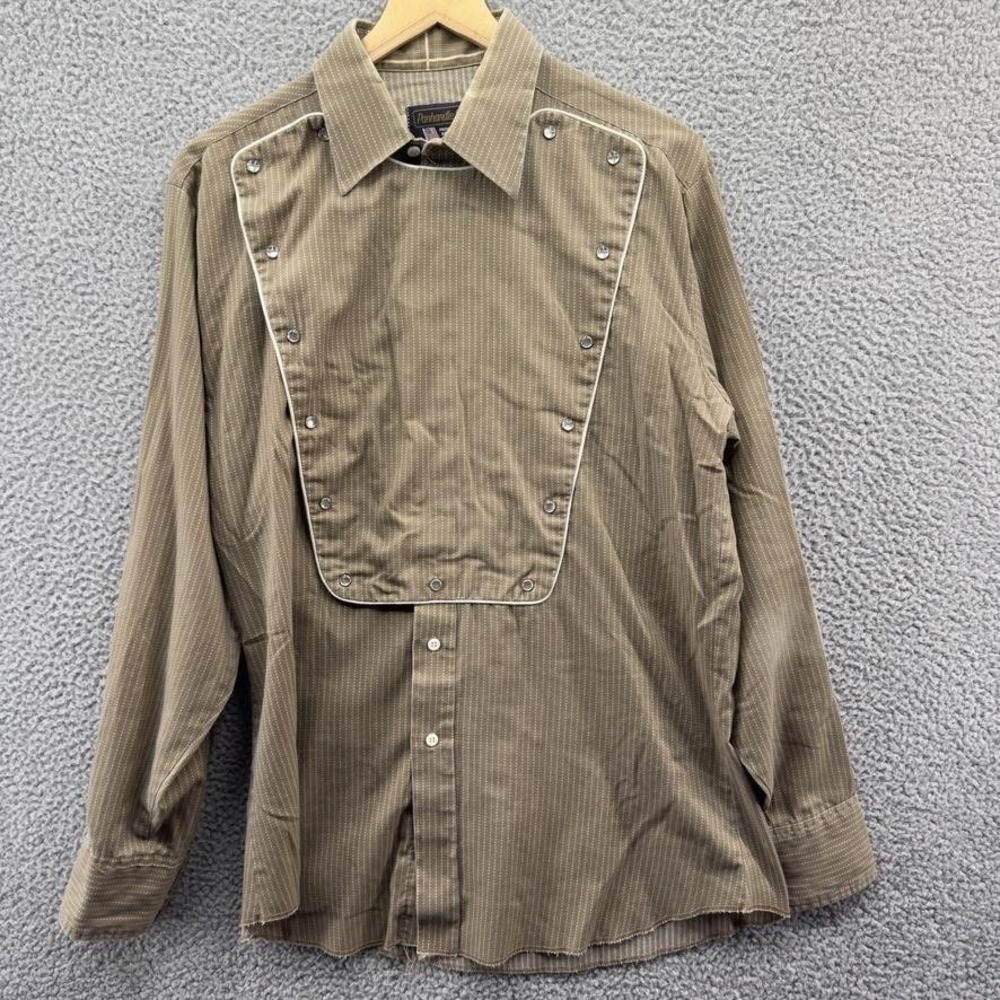 Vintage Panhandle Slim Shirt Mens 16 Brown Western Bib Pearl Snap Long Sleeve